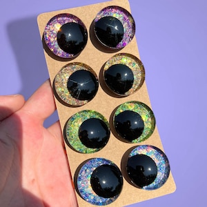 Juego de 4 ojos de seguridad con purpurina iridiscente de Wildflower / Ojos de seguridad con hundimiento descentrado de 30 mm, 25 mm, 20 mm, 18 mm y 16 mm / Ojos de seguridad Amigurumi Kawaii
