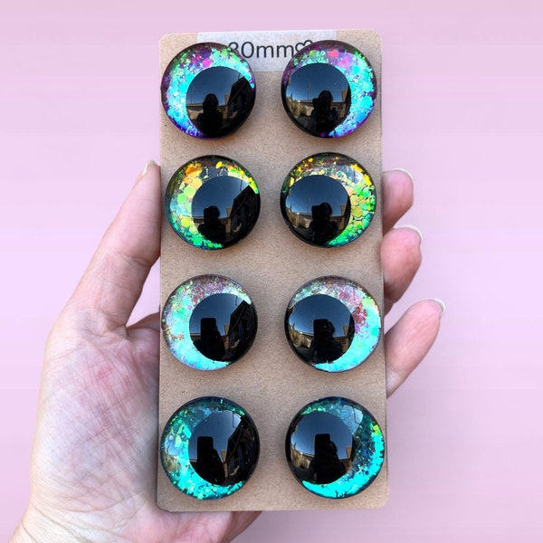 B- Set of 4 Pairs Color Shifting Glitter Safety Eyes | 30mm 25mm 20mm 18mm 16mm OffSet Sinker Eyes | Amigurumi Kawaii Safety Eyes | Crochet