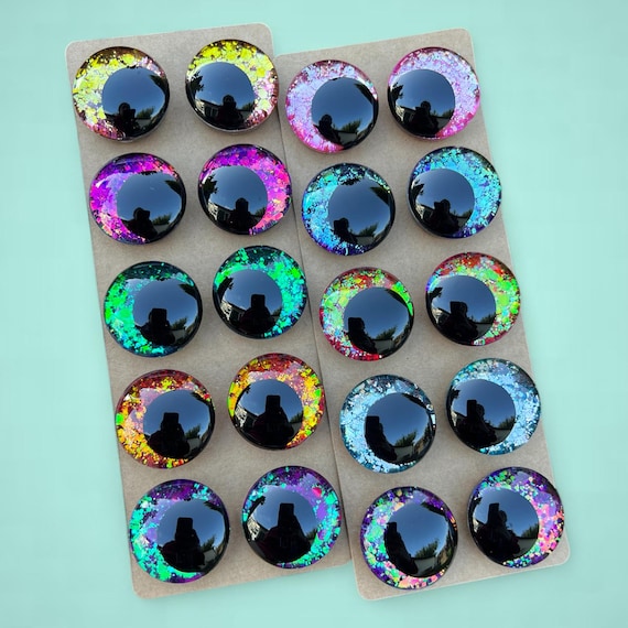 Gemstone Color-Shifting Glitter Safety Eyes |  30mm 25mm 20mm 18mm | Offset Sinker Eyes | Amigurumi Kawaii