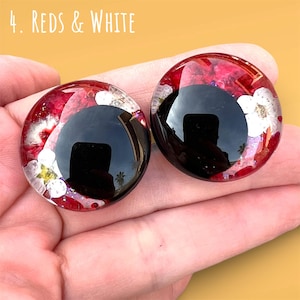 Dried Flower Safety Eyes | Hand-Painted Glitter and Flowers Sinker Eyes | 25-35mm | Amigurumi Kawaii Crochet 4. Red