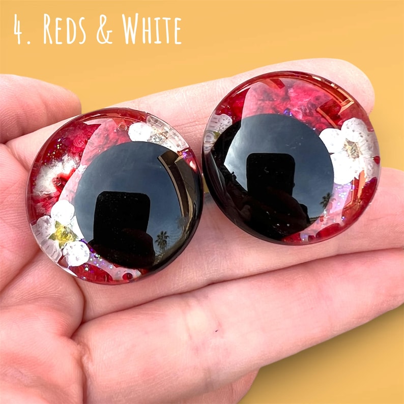 Dried Flower Safety Eyes | Hand-Painted Glitter and Flowers Sinker Eyes | 25-35mm | Amigurumi Kawaii Crochet 4. Red