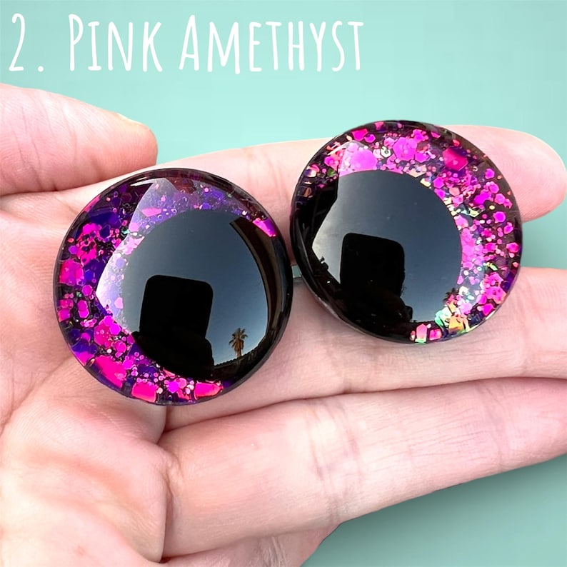 Ojos de seguridad con purpurina que cambian de color, con forma de piedras preciosas / 30 mm 25 mm 20 mm 18 mm / Ojos de hundimiento desplazados / Amigurumi Kawaii 2. Pink Amethyst