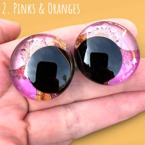 Dried Flower Safety Eyes | Hand-Painted Glitter and Flowers Sinker Eyes | 25-35mm | Amigurumi Kawaii Crochet 2. Pink & Orange