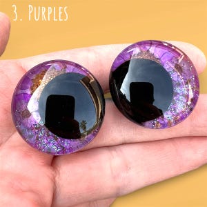 Dried Flower Safety Eyes | Hand-Painted Glitter and Flowers Sinker Eyes | 25-35mm | Amigurumi Kawaii Crochet 3. Purple