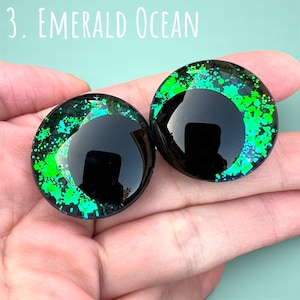 Ojos de seguridad con purpurina que cambian de color, con forma de piedras preciosas / 30 mm 25 mm 20 mm 18 mm / Ojos de hundimiento desplazados / Amigurumi Kawaii 3. Emerald Ocean