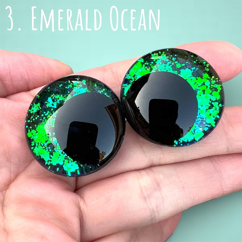 Ojos de seguridad con purpurina que cambian de color, con forma de piedras preciosas / 30 mm 25 mm 20 mm 18 mm / Ojos de hundimiento desplazados / Amigurumi Kawaii 3. Emerald Ocean