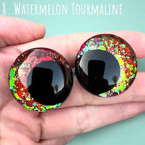 Ojos de seguridad con purpurina que cambian de color, con forma de piedras preciosas / 30 mm 25 mm 20 mm 18 mm / Ojos de hundimiento desplazados / Amigurumi Kawaii 8. Watermelon Tourm.
