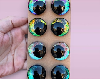 Color-Shifting Set B | 4 Pairs Handpainted Glitter Safety Eyes | 30-16mm | OffSet Sinker Amigurumi Eyes
