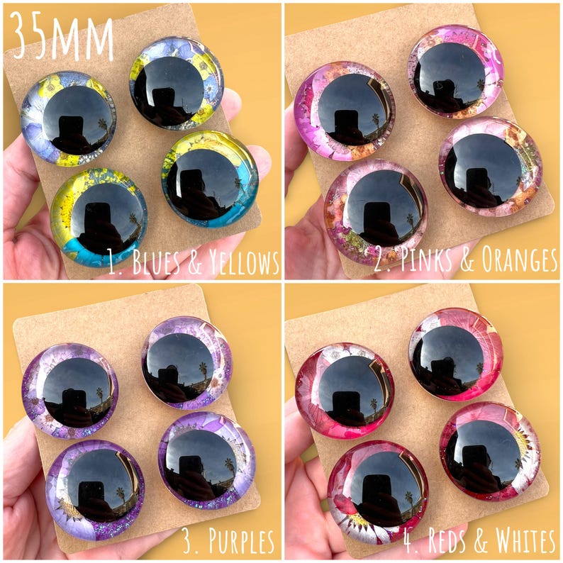 Dried Flower Safety Eyes | Hand-Painted Glitter and Flowers Sinker Eyes | 25-35mm | Amigurumi Kawaii Crochet image 14