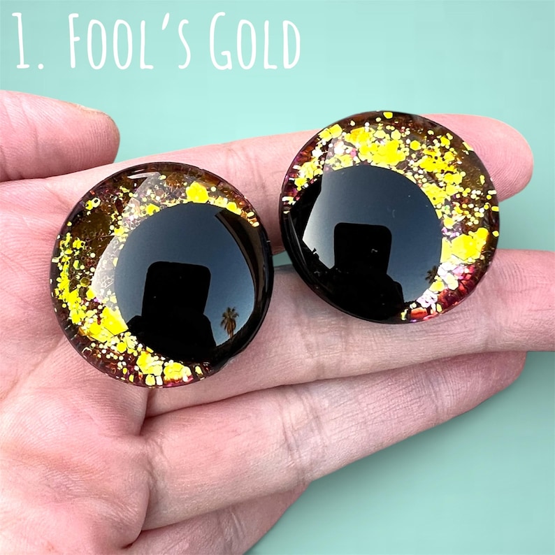 Ojos de seguridad con purpurina que cambian de color, con forma de piedras preciosas / 30 mm 25 mm 20 mm 18 mm / Ojos de hundimiento desplazados / Amigurumi Kawaii 1. Fool's Gold