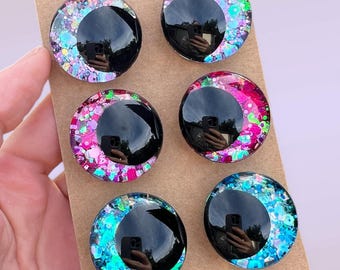 Juego de 3 ojos de seguridad con purpurina iridiscente / Ojos de hundimiento descentrados / Amigurumi Kawaii / Pintados a mano
