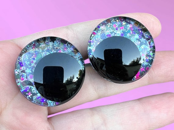 Cosmos | Star and Moon Hand-Painted Glitter Safety Eyes | 35-14mm | Offset Sinker Amigurumi Kawaii Eyes