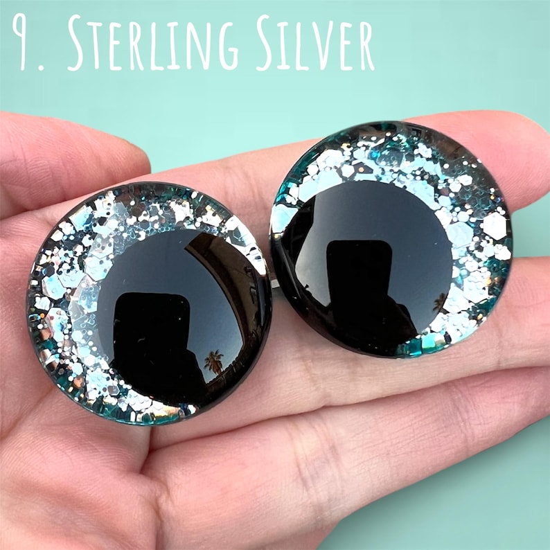 Ojos de seguridad con purpurina que cambian de color, con forma de piedras preciosas / 30 mm 25 mm 20 mm 18 mm / Ojos de hundimiento desplazados / Amigurumi Kawaii 9. Sterling Silver