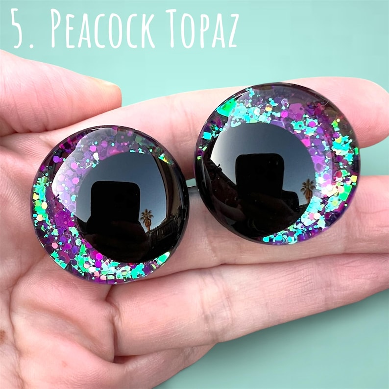 Ojos de seguridad con purpurina que cambian de color, con forma de piedras preciosas / 30 mm 25 mm 20 mm 18 mm / Ojos de hundimiento desplazados / Amigurumi Kawaii 5. Peacock Topaz