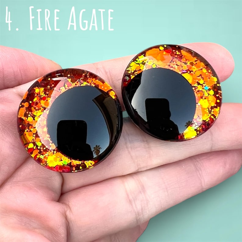 Ojos de seguridad con purpurina que cambian de color, con forma de piedras preciosas / 30 mm 25 mm 20 mm 18 mm / Ojos de hundimiento desplazados / Amigurumi Kawaii 4. Fire Agate