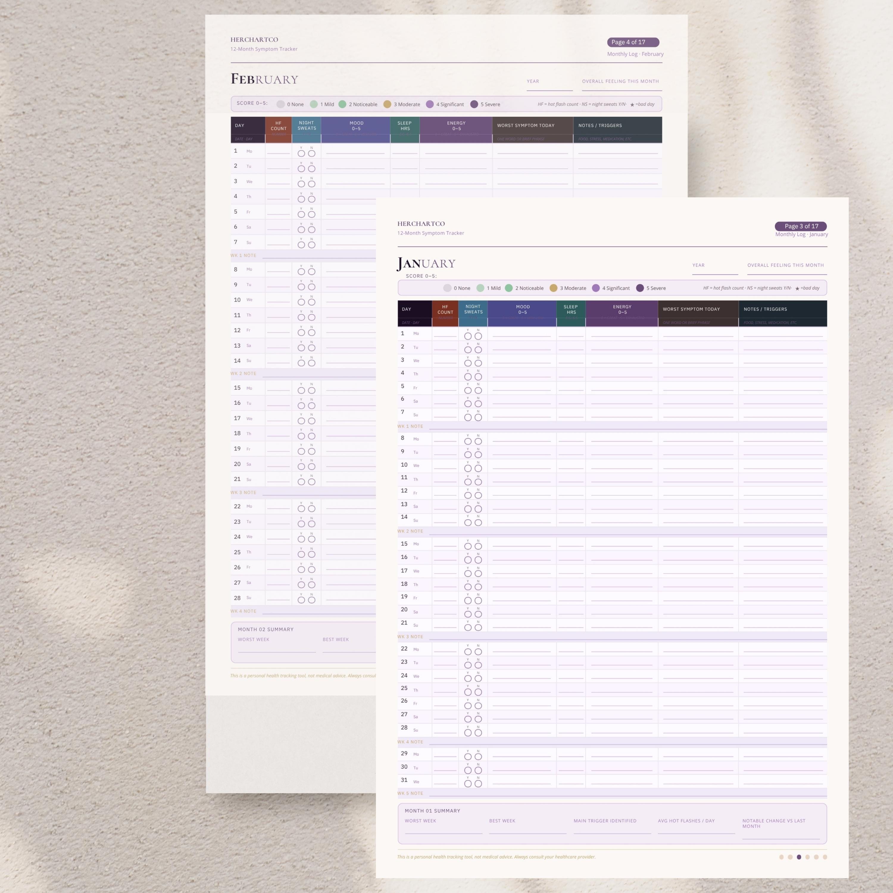 Perimenopause Symptom Tracker Printable PDF | 12 Month Log Hot Flash ...