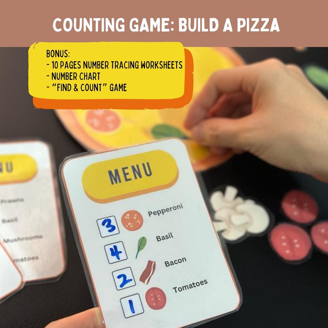 Build A Pizza Counting Game With Number Tracing Worksheets - Etsy