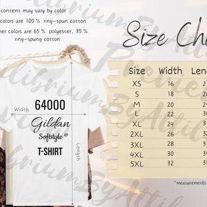 Detailed Gildan 64000 Size Chart Imperial inches Stylized Gildan Softstyle Mockup Size Chart Trendy Mock-up T-Shirt Size Chart 64000 Tee