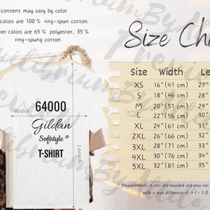 Detailed Gildan 64000 Size Chart Imperial and Metric Stylized Gildan Softstyle Mockup Size Chart Trendy Mock-up T-Shirt Size Chart 64000 Tee