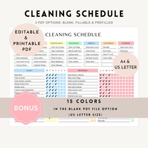 Daily, Weekly, Monthly Cleaning Schedule Printable, EDITABLE Deep Clean