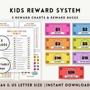 Kids Reward Bucks, druckbares Spielgeld, Chore Dollars, bearbeitbares Belohnungstabellensystem, Mom Bucks, Gutscheine für gutes Benehmen, Kleinkindzulage