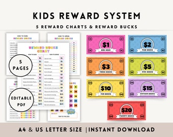 Kids Reward Bucks, Printable Play Money, Chore Dollars, Editable Reward Chart System, Mom Bucks, Good Behavior Coupons, Toddler Allowance