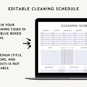 Introducing our convenient editable cleaning schedule. Effortlessly manage your household chores with ease. Stay on track, organize tasks, and achieve a spotless home. Simplify your cleaning routine today with our printable cleaning schedule.