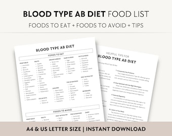 Blood Type AB Diet Food List PDF, Healthy Eating Guide, Balanced Grocery Chart Printable
