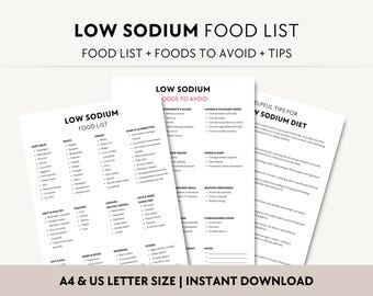 Low Sodium Food List PDF, Printable Low Salt Grocery Chart, Heart Healthy Diet Guide