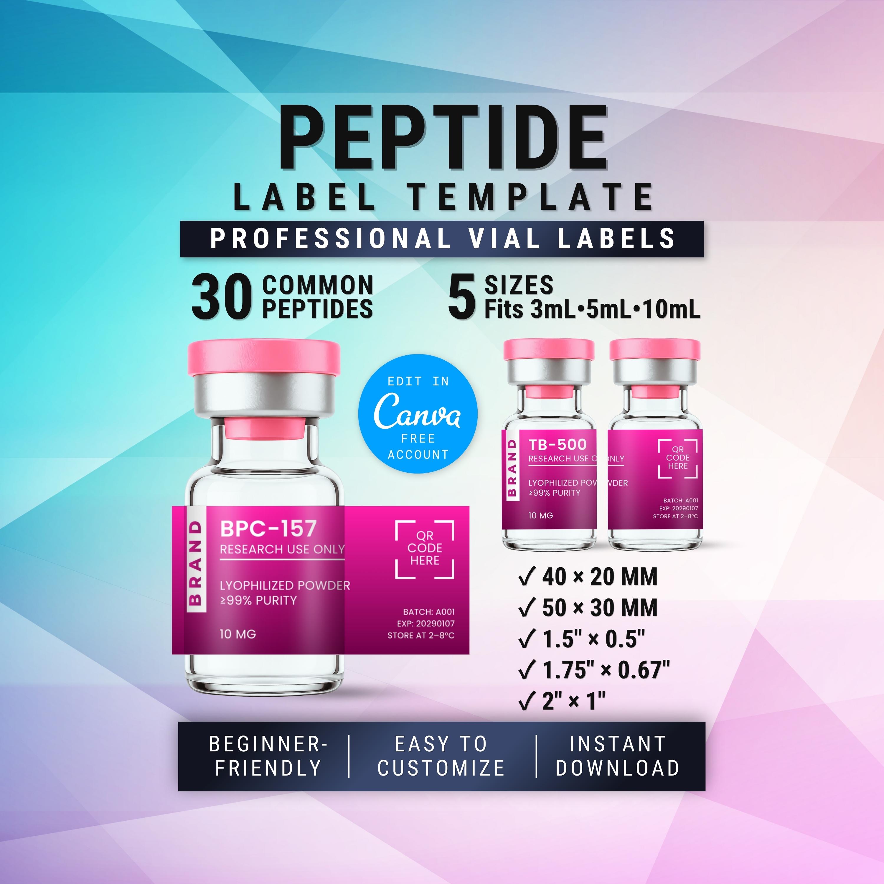 Peptide Label Template Editable Canva, Printable 3ml Vial Labels, Modern Pink Design (Digital Download)