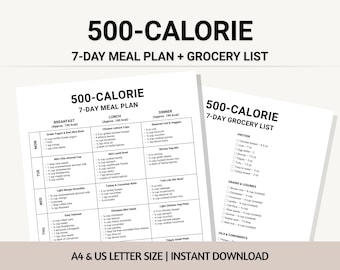 500 Calories A Day Food Menu, 500-Calorie Meal Plan PDF, Calorie Deficit Diet