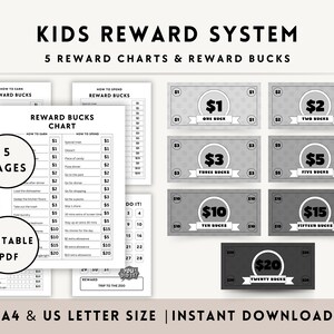 Kids Reward Bucks, Editable Chore Chart, Printable Play Money, Reward Chart System, Mom Bucks, Good Behavior, Allowance, Earn Money Chart