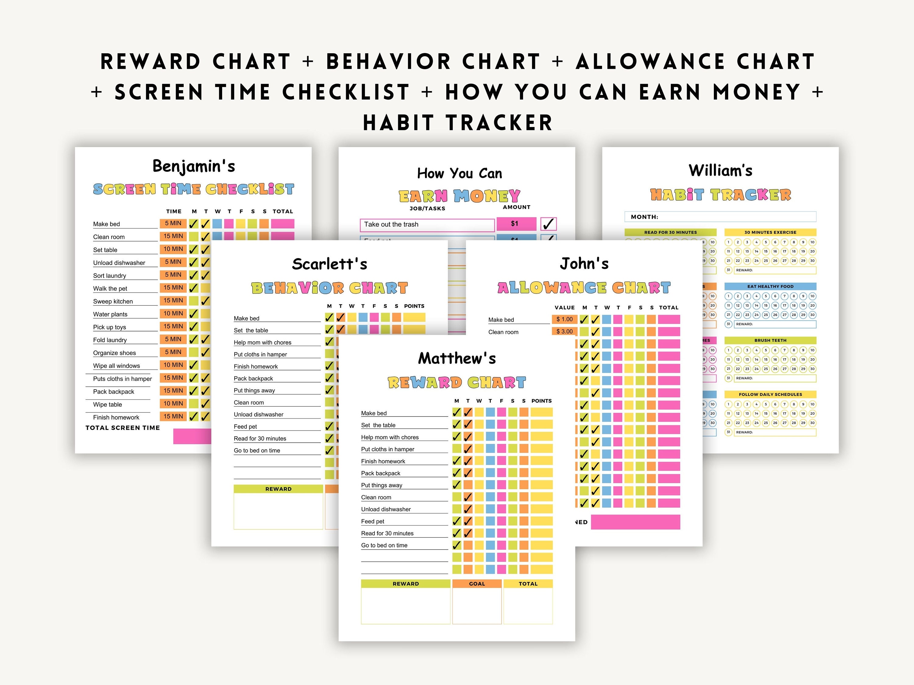 Editable Kids Chore Chart Bundle, Daily Routine Checklist, Toddler ...