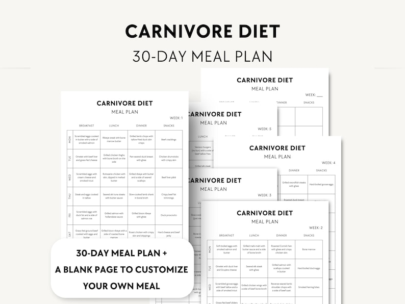 Looking for a complete carnivore diet plan for beginners? This all-in-one guide includes a detailed food list, foods to avoid, a 30-day meal plan, snack ideas, and a shopping list to help you succeed on a zero-carb, high-protein diet. Whether you're new to carnivore or need a structured plan, this beginner-friendly PDF covers everything you need for optimal health, energy, and fat loss! 30 day carnivore diet meal plan for beginners, carnivore diet 7-day meal plan, keto carnivore food list