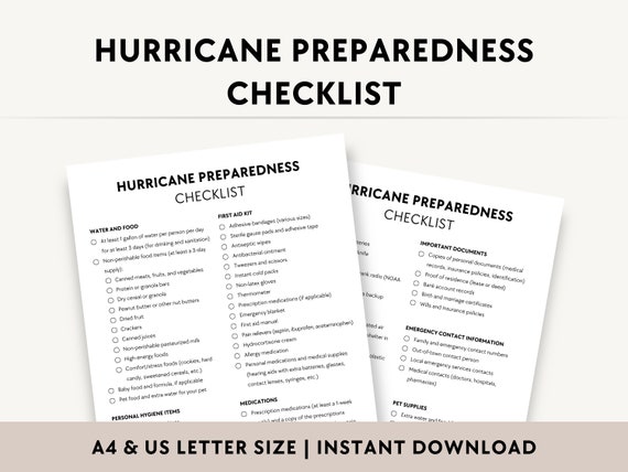 Hurricane Preparedness Checklist PDF, Hurricane Foods Supply List, Printable Emergency Prep Guide, Items Needed