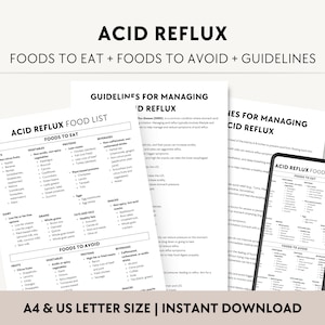 Acid Reflux Food List Printable, GERD Diet PDF, Heartburn Grocery Chart, Foods to Eat, Avoid, Gastritis Meal Plan, Low Stomach Acid Alkaline