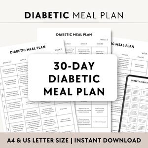 30-Day Diabetic Meal Plan PDF, Printable Diabetes Meal Ideas for Breakfast Lunch Dinner, 4 Week Low Carb, 28 Day Easy Food, Prediabetes Diet