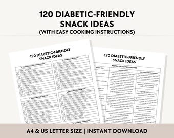 Printable Diabetic Snack List, 120 Diabetes Snack ideas PDF, Simple Easy Low-Carb, Low-Sugar Recipes