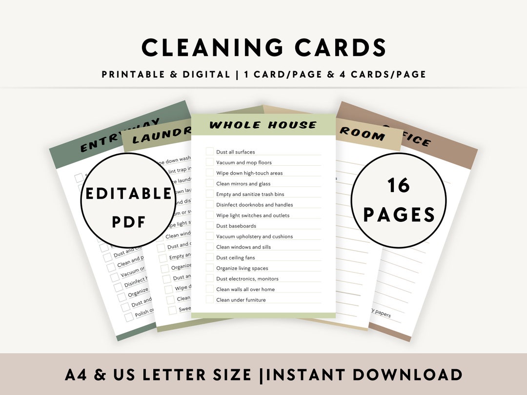 Room by Room Cleaning Checklist Printable, Kids Chore Cards PDF, Daily ...