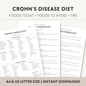 Crohn&#39;s Disease Diet Food List PDF, Chronic Inflammatory Bowel Meal Plan, IBD, Crohns Foods to Eat and Avoid, Ulcerative Colitis, Gut Health