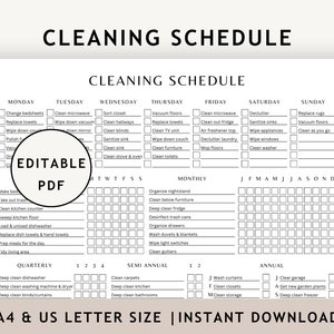 Minimalist Cleaning Checklist Printable, Simple Editable Cleaning Schedule, Daily Weekly Monthly Household Chore List, ADHD To Do Planner A4