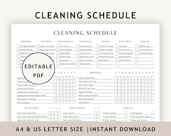 Minimalist Cleaning Checklist Printable, Simple EDITABLE Cleaning Schedule, Daily Weekly Monthly Household Chore List