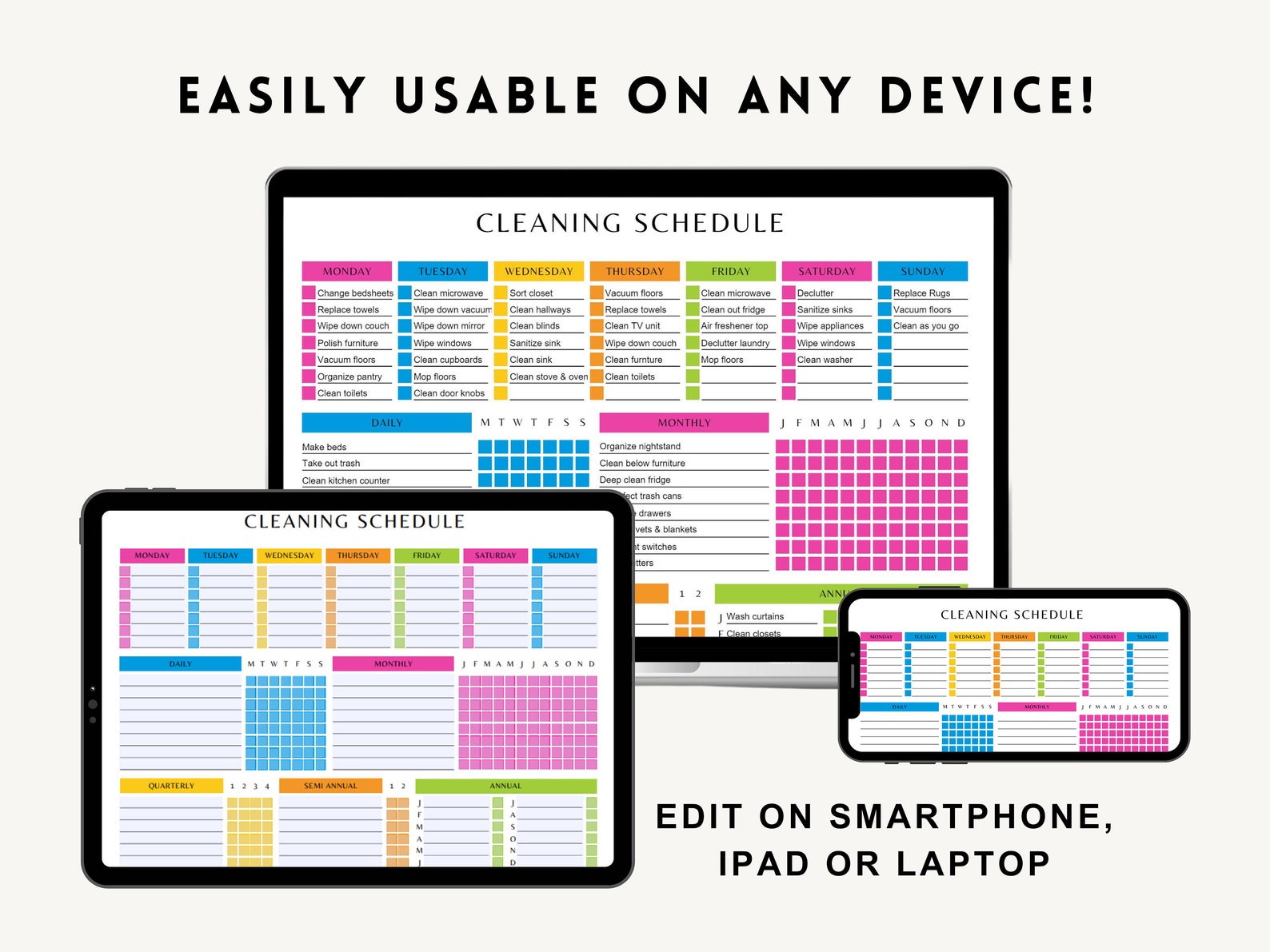 EDITABLE Cleaning Schedule, Printable ADHD Home Routine Checklist ...