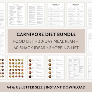 Carnivore Diet List Bundle PDF, 30-Day Meal Plan, Shopping Grocery Guide, Snack Ideas Printable