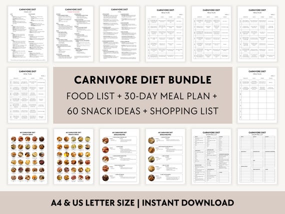 Carnivore Diet List Bundle PDF, 30-Day Meal Plan, Shopping Grocery Guide, Snack Ideas Printable