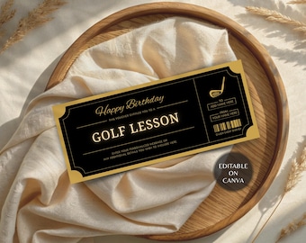 Editable Golf Lesson Voucher | Custom Learn Golf Sport Ticket | Birthday Present Certificate | Holiday Coupon