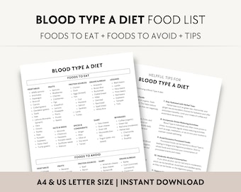 Blood Type A Diet Food List PDF, Healthy Eating Guide, Balanced Grocery Chart Printable