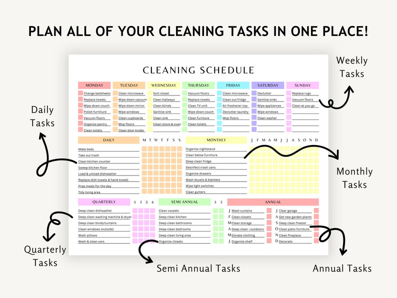 Daily Weekly Monthly Cleaning Schedule, Household Chores List, House ...
