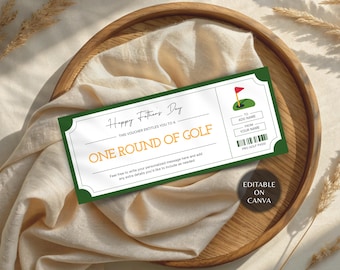 One Round Of Golf Gift Voucher | Editable Course Ticket | Printable Certificate Invitation Golf Tournament