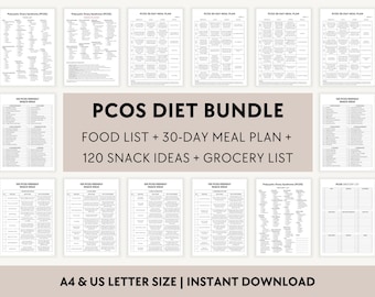 PCOS Diet Bundle, PCOS 30-Day Meal Plan, Food List, Snack Ideas, Grocery Chart Printable